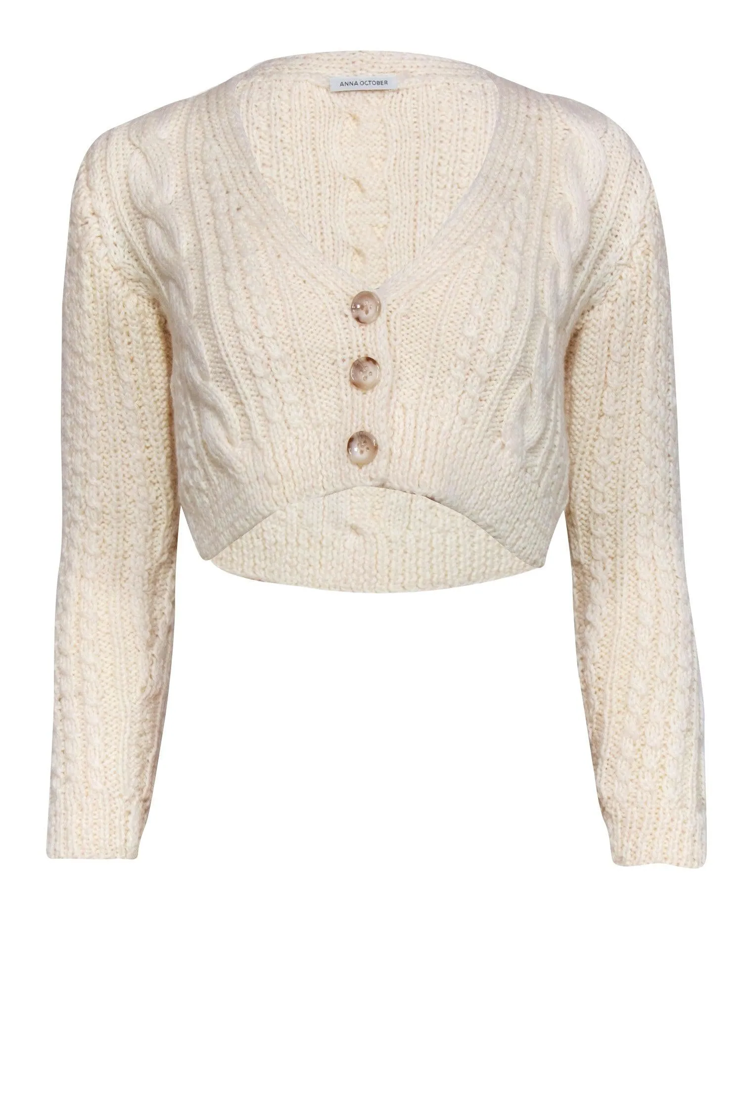 Anna October - Cream Cable Knit Crop Cardigan Sz S