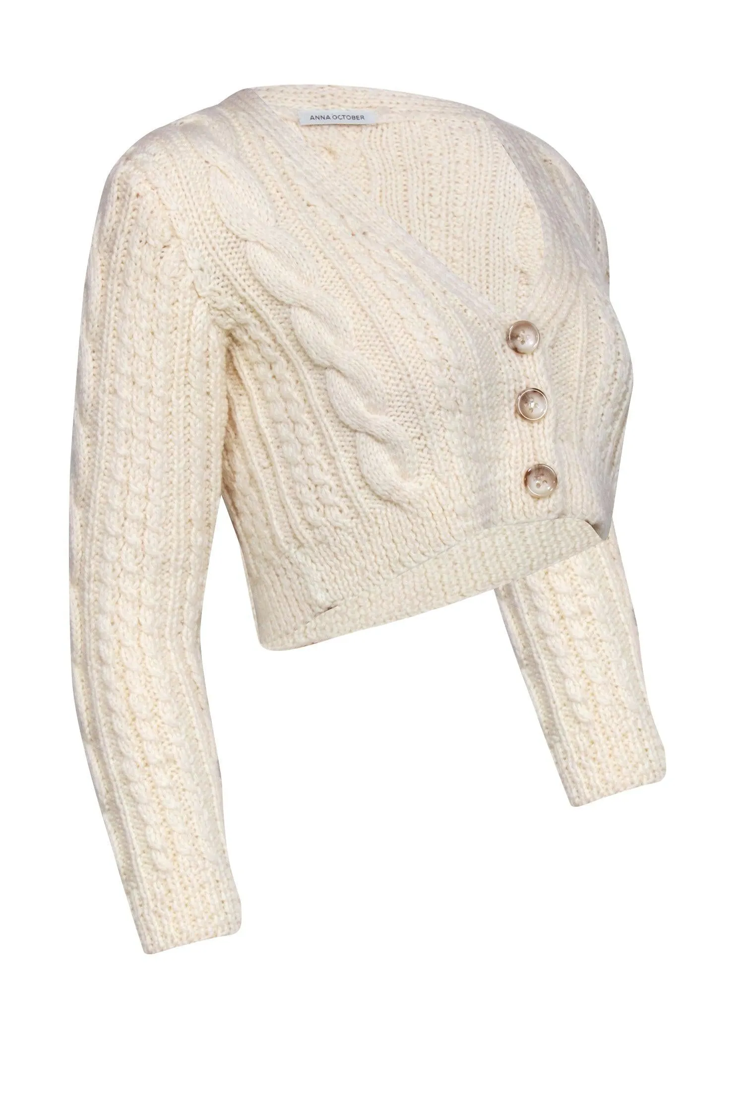 Anna October - Cream Cable Knit Crop Cardigan Sz S