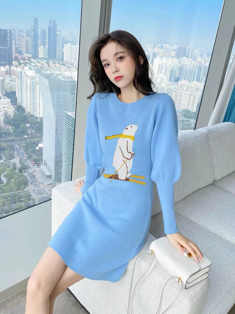 Autumn clothing 2023 new autumn bottoming sweater skirt small high-end French knitted dress women autumn and winter T2345