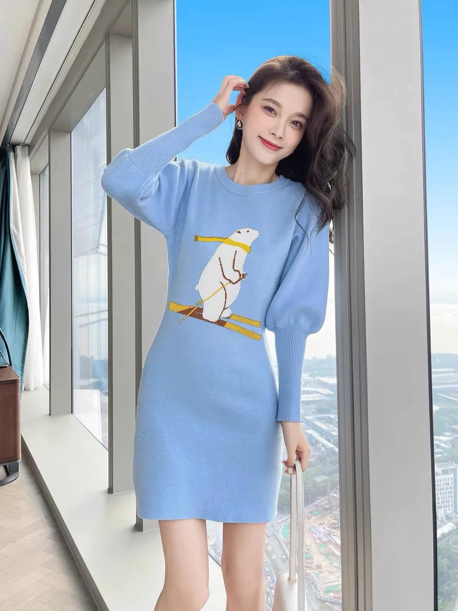 Autumn clothing 2023 new autumn bottoming sweater skirt small high-end French knitted dress women autumn and winter T2345