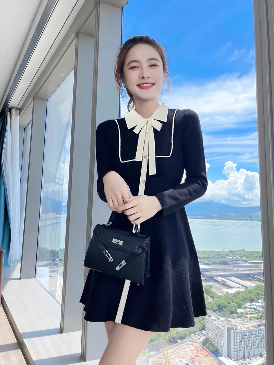 Autumn clothing 2023 new black bottoming winter skirt sweater skirt winter small fragrant knitted gentle dress for women autumn 