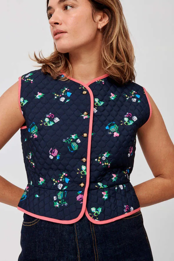 Belle Vest - Navy Floral Quilt 