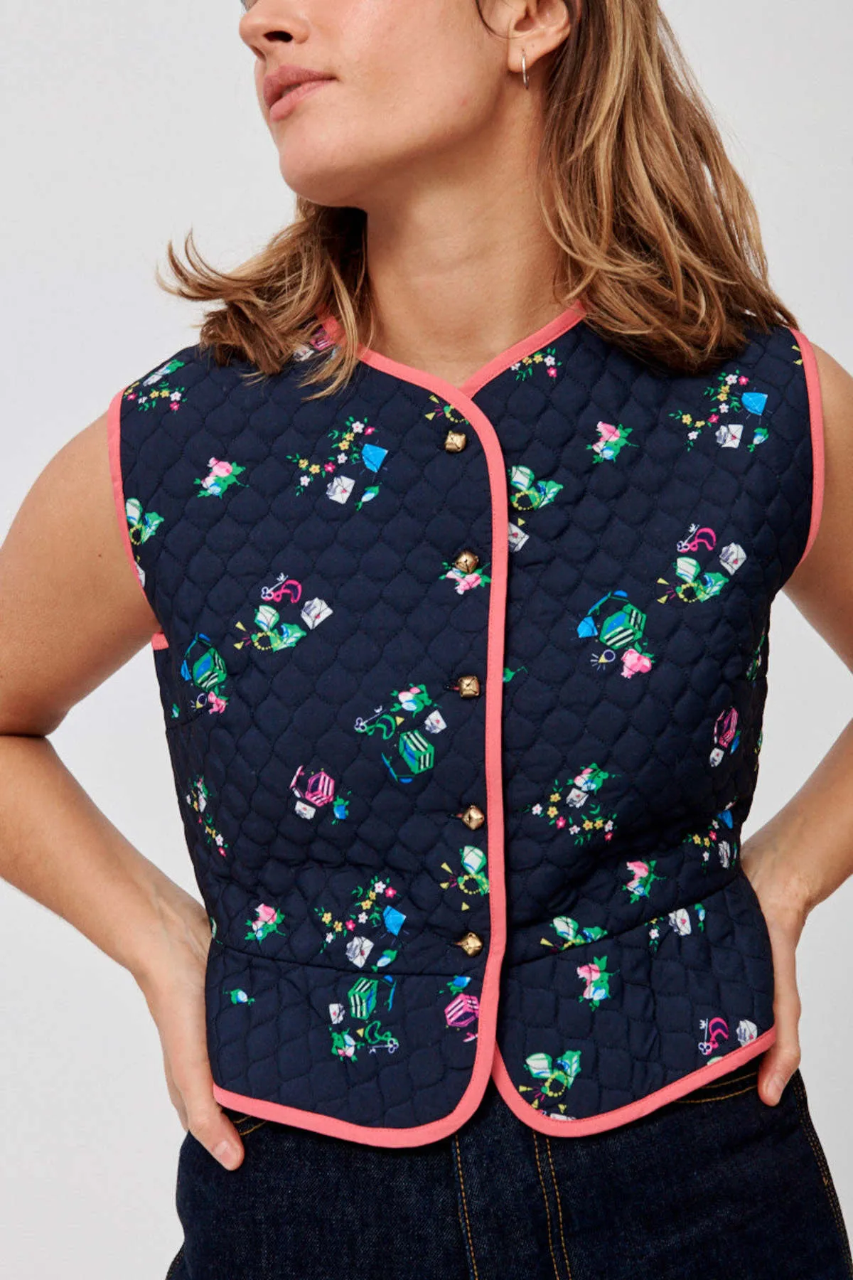 Belle Vest - Navy Floral Quilt 