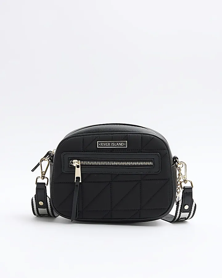 Black quilted camera cross body bag