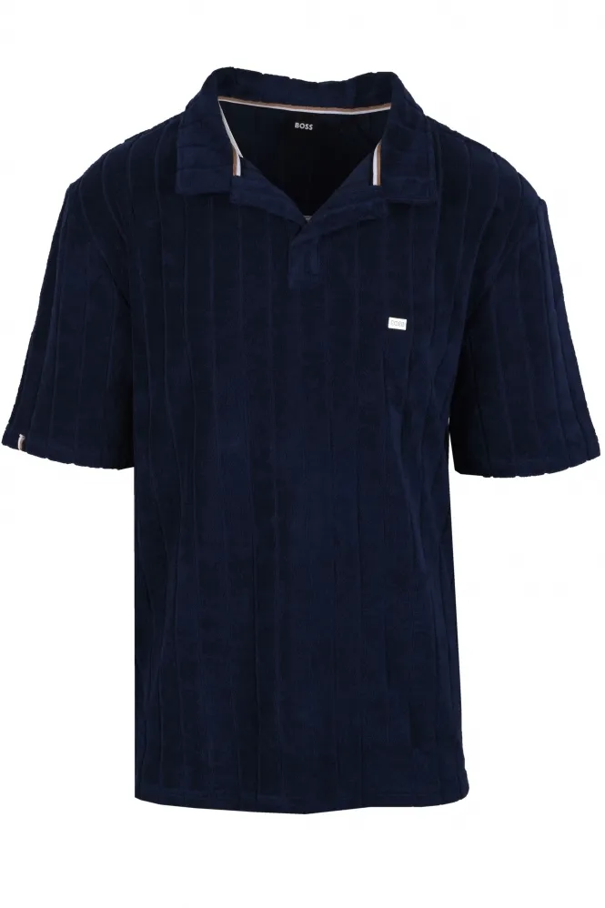 Boss Toweling Polo Shirt Navy