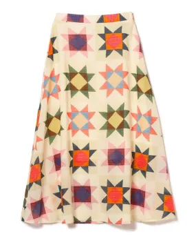 Boy Quilt Print Long Skirt - Ivory