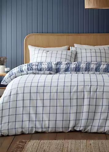 Catherine Lansfield Blue Brushed Cotton Seersucker Gingham Duvet Cover Set | Kaleidoscope