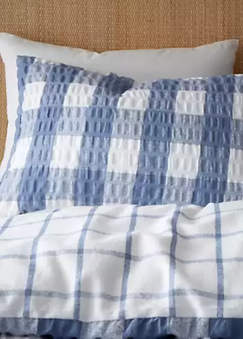 Catherine Lansfield Blue Brushed Cotton Seersucker Gingham Duvet Cover Set | Kaleidoscope