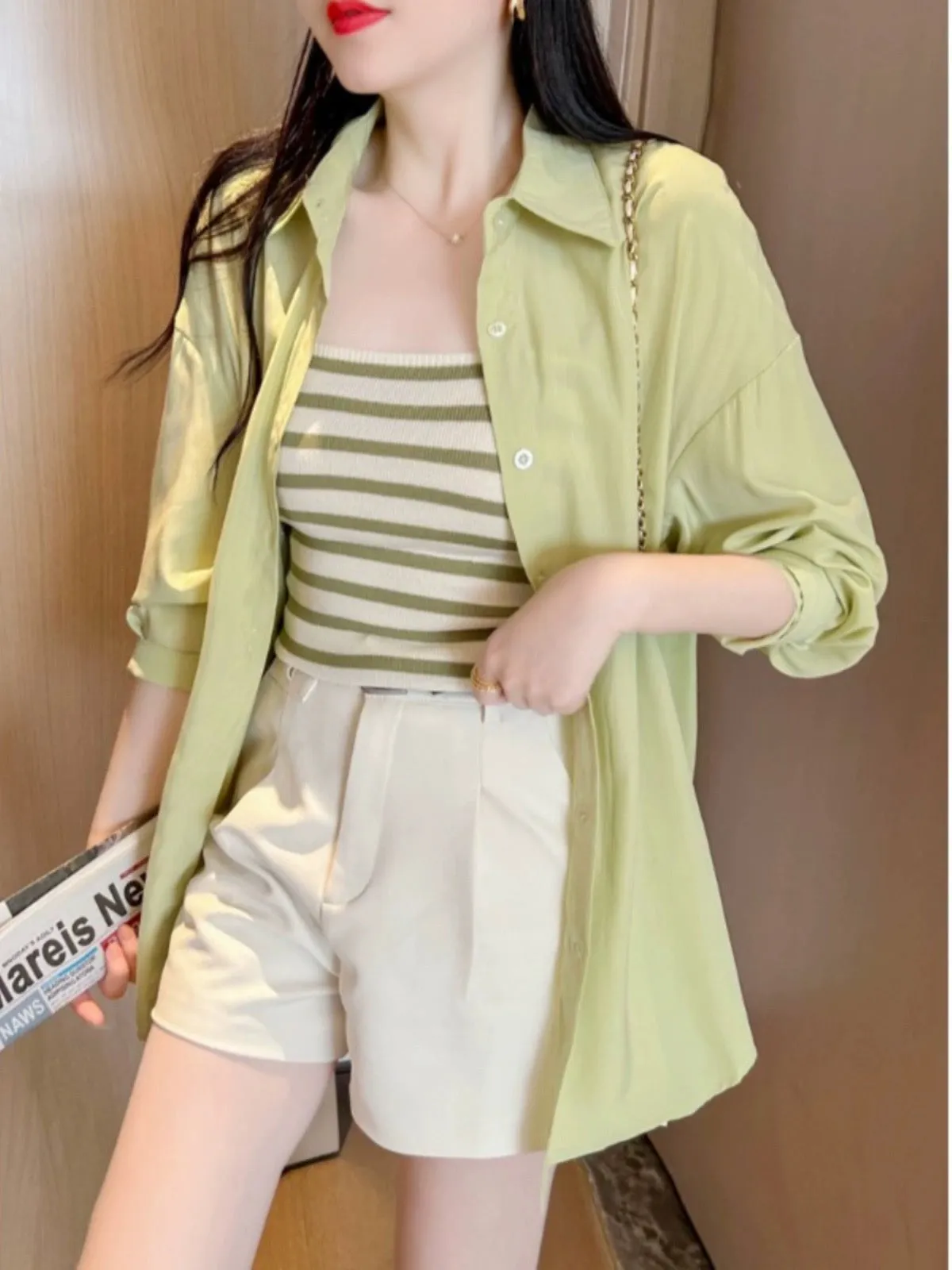 Chic and beautiful shirt for women 2024 new summer small sun protection shirt camisole vest can be salty or sweet two-piece set