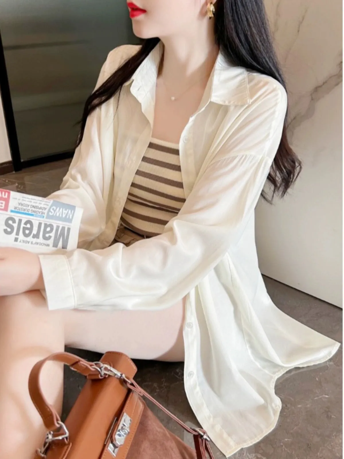 Chic and beautiful shirt for women 2024 new summer small sun protection shirt camisole vest can be salty or sweet two-piece set