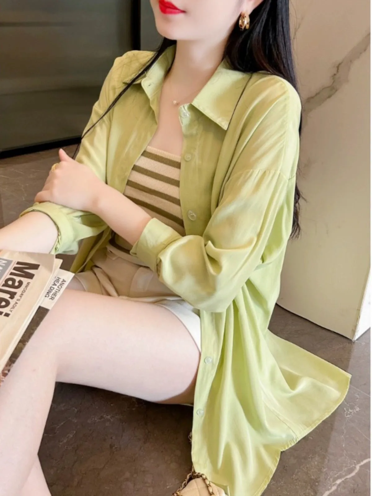 Chic and beautiful shirt for women 2024 new summer small sun protection shirt camisole vest can be salty or sweet two-piece set