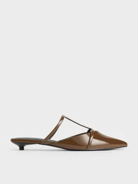 Clara T-Bar Pointed-Toe Mules - Brown