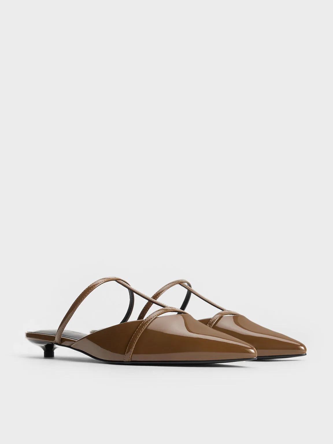 Clara T-Bar Pointed-Toe Mules - Brown