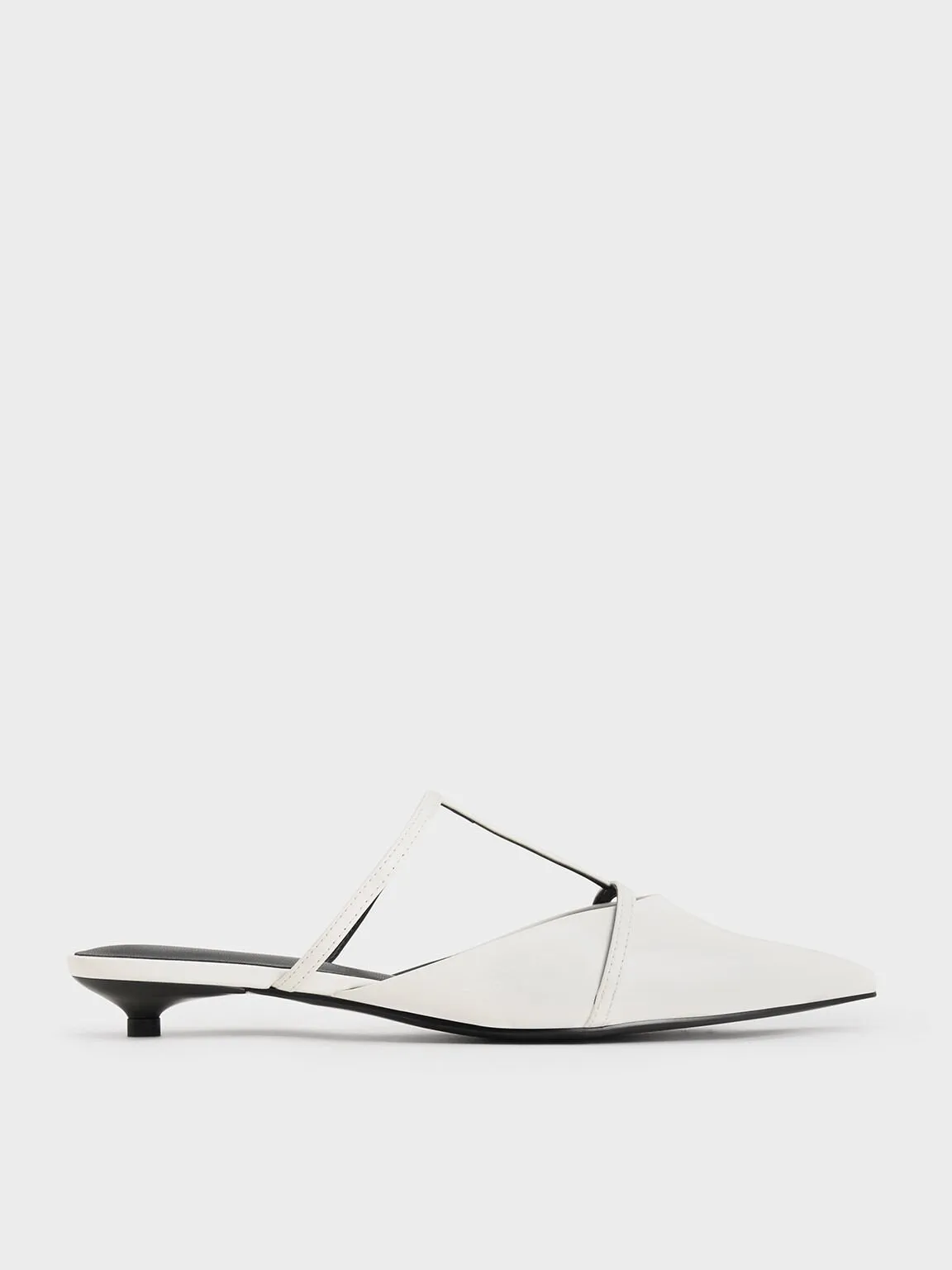 Clara T-Bar Pointed-Toe Mules - White