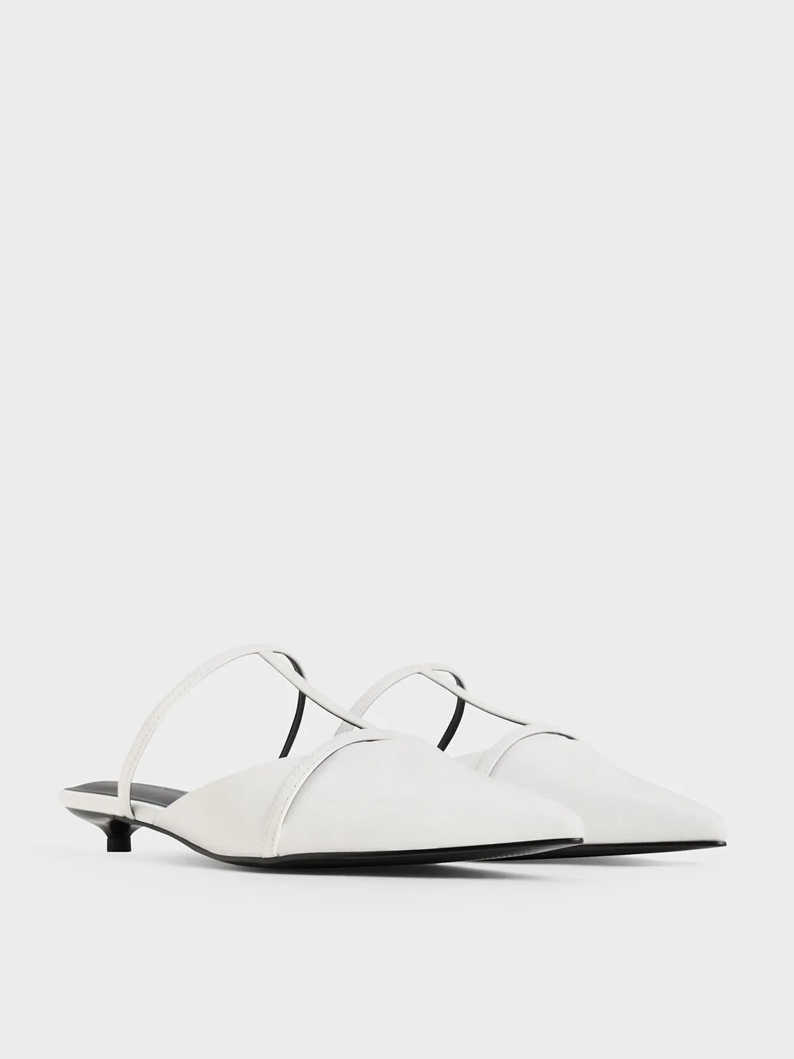 Clara T-Bar Pointed-Toe Mules - White