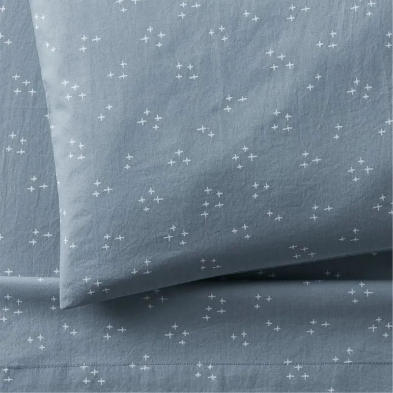 Crate&Barrel Cozy Cloud Twinkle Mist Blue Washed Organic Cotton Toddler Sheet Set