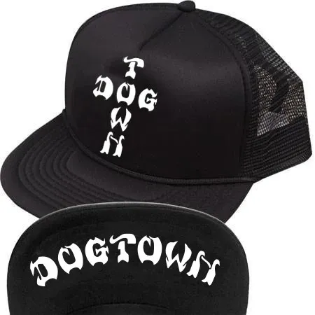 Dogtown Skateboards Hat Cross Letters Flip Mesh Snapback Black