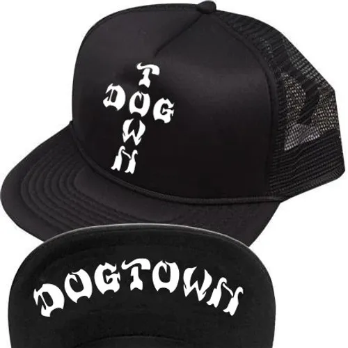 Dogtown Skateboards Hat Cross Letters Flip Mesh Snapback Black