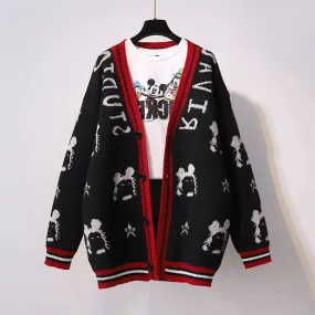 Dongdaemun 2023 new autumn and winter Korean version loose letter jacquard cartoon sweater mid-length outer sweater for women