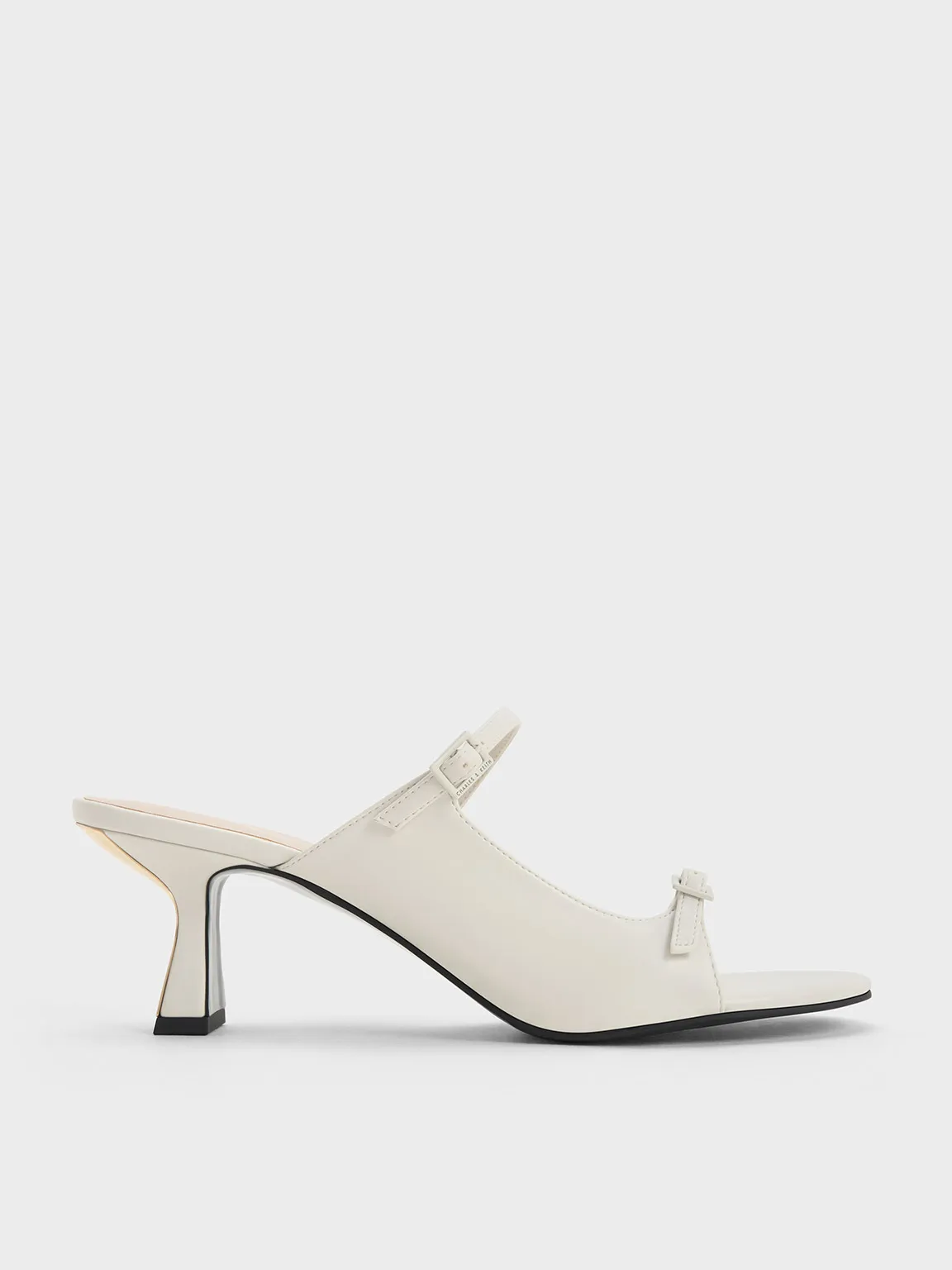 Double Strap Heeled Mules - White