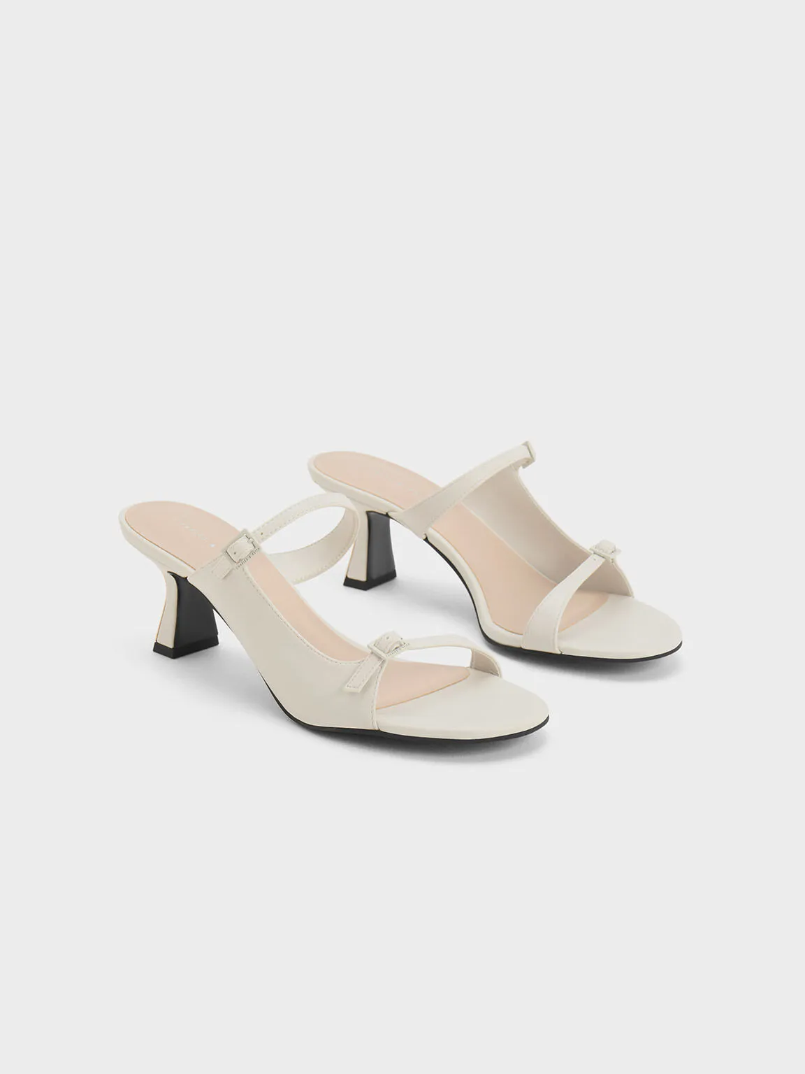 Double Strap Heeled Mules - White