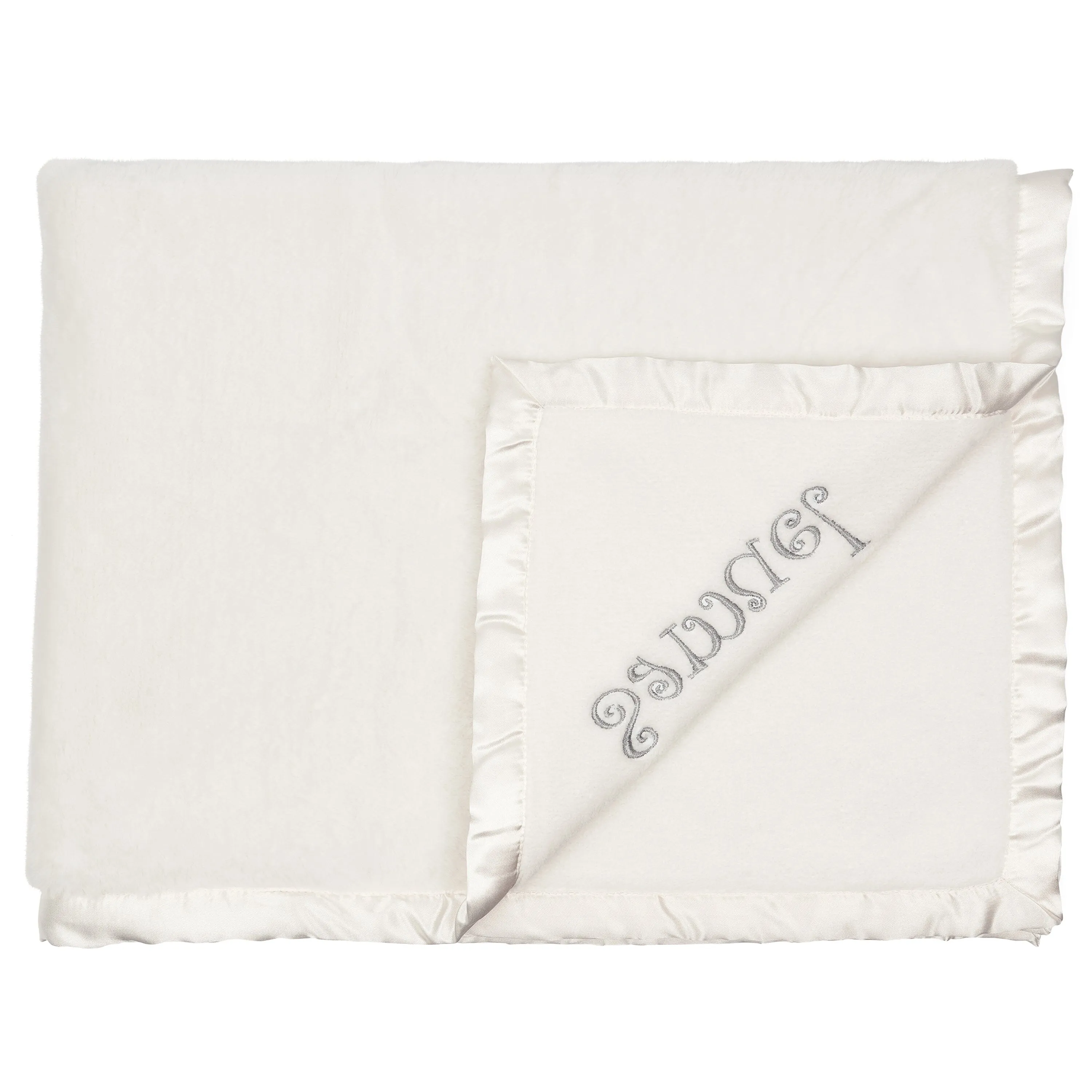 Embroidered Neutral Ivory Plush Blanket