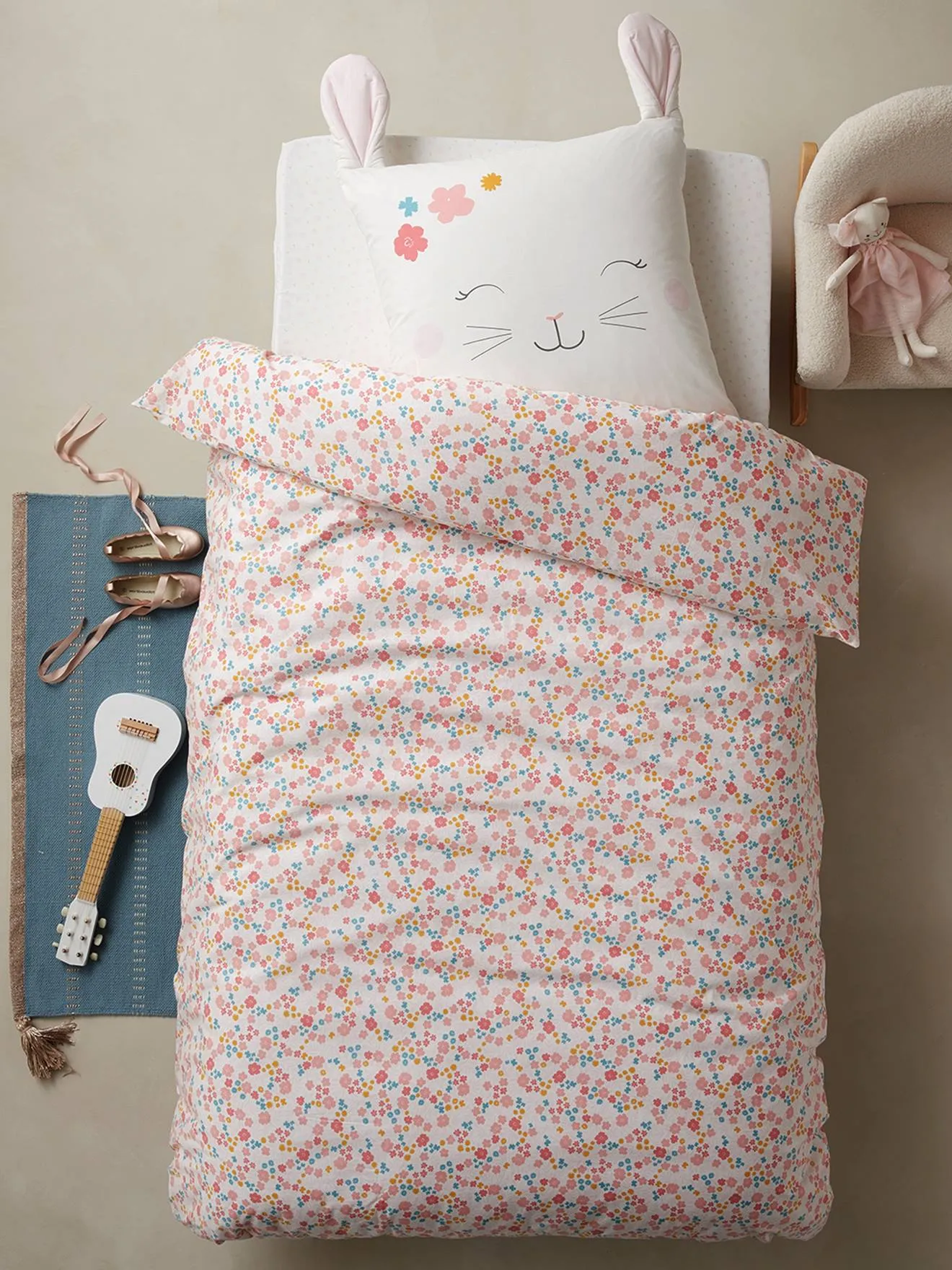 Fitted Sheet, LAPIN ROMANTIQUE - white/print