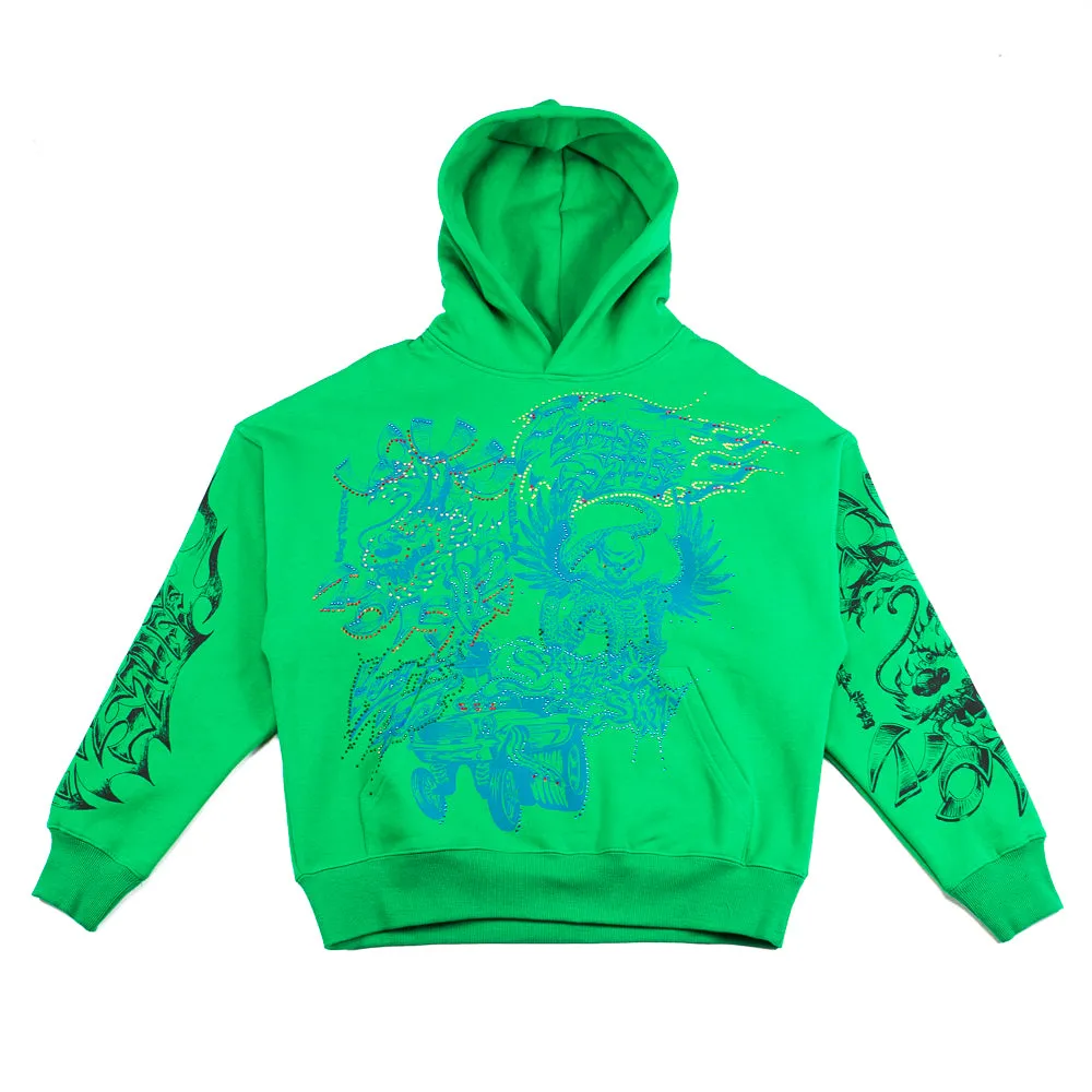 Flames N Stuff Hoodie (Spray Fade Green)