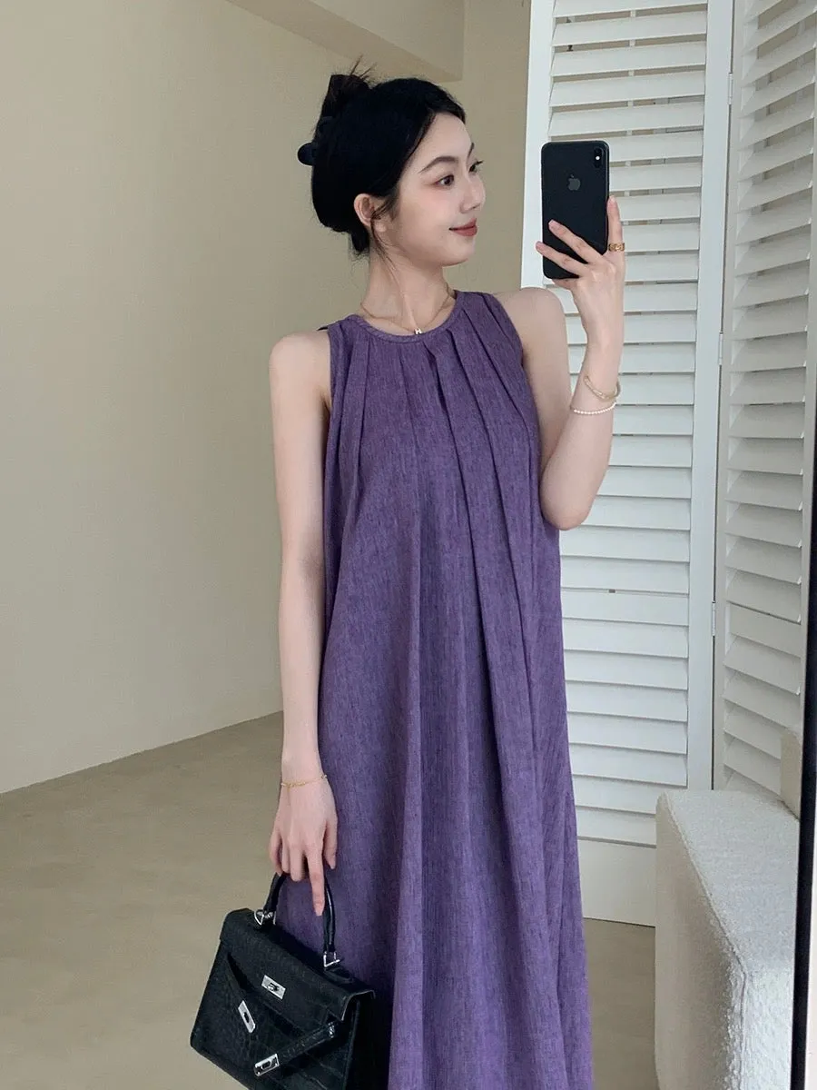 FT GUOGE purple vest dress female 2024 summer new style super beautiful slim sleeveless long skirt