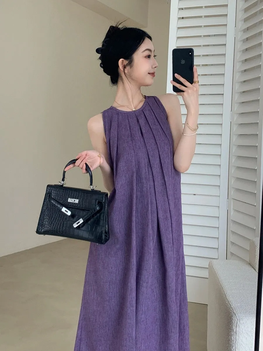 FT GUOGE purple vest dress female 2024 summer new style super beautiful slim sleeveless long skirt