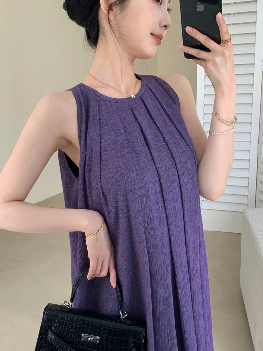 FT GUOGE purple vest dress female 2024 summer new style super beautiful slim sleeveless long skirt