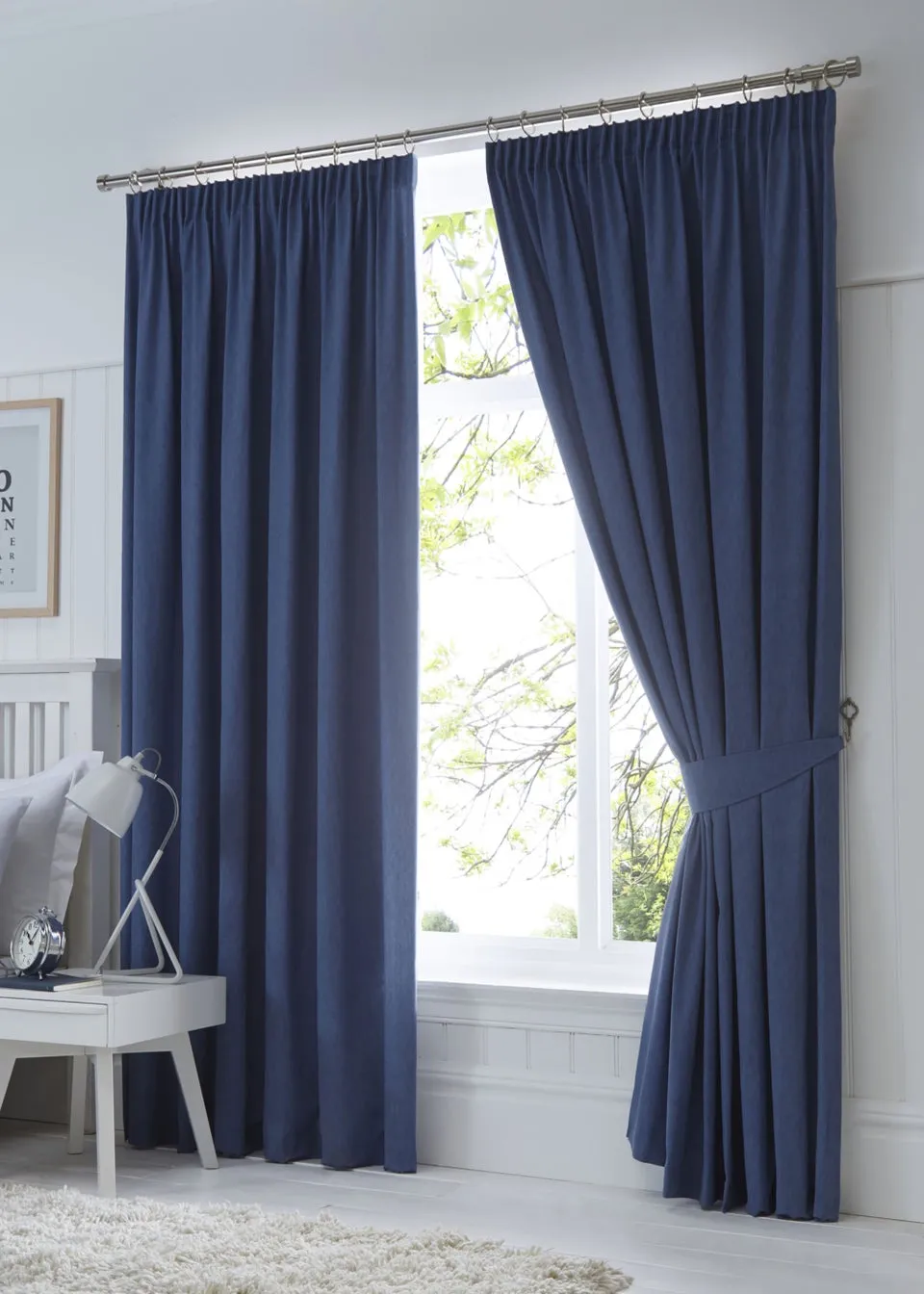 Fusion Dijon Blackout Navy Pencil Pleat Curtains