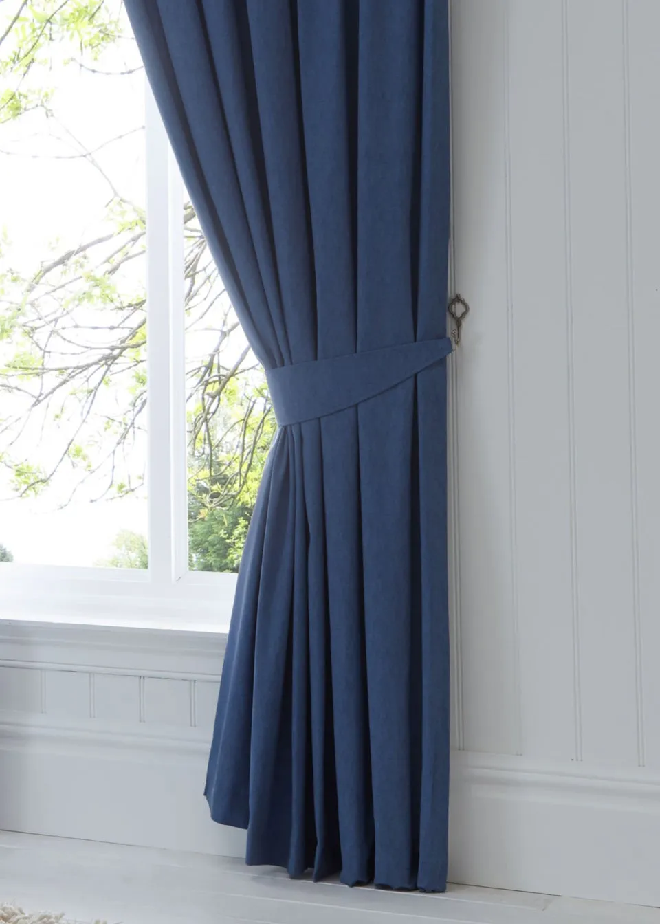 Fusion Dijon Blackout Navy Pencil Pleat Curtains