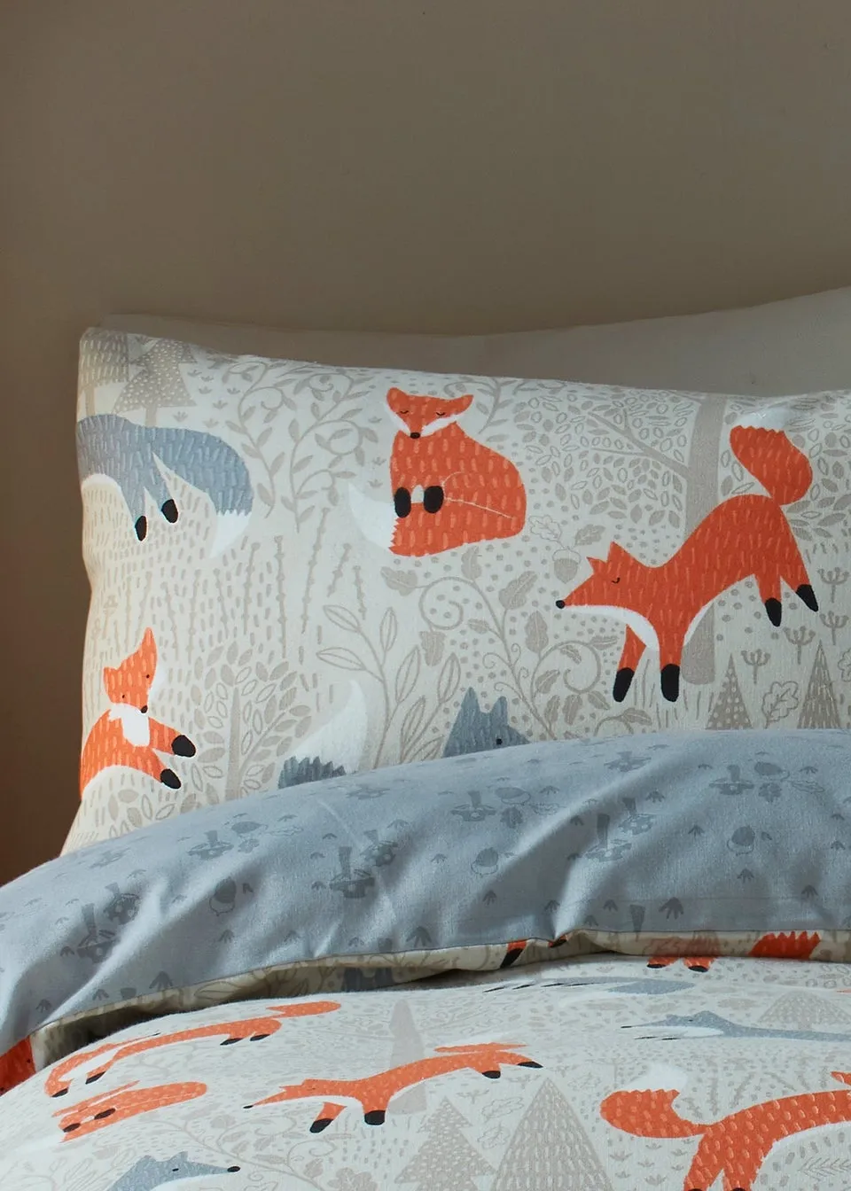 Fusion Foraging Fox Brushed Cotton Natural Duvet Cover Set