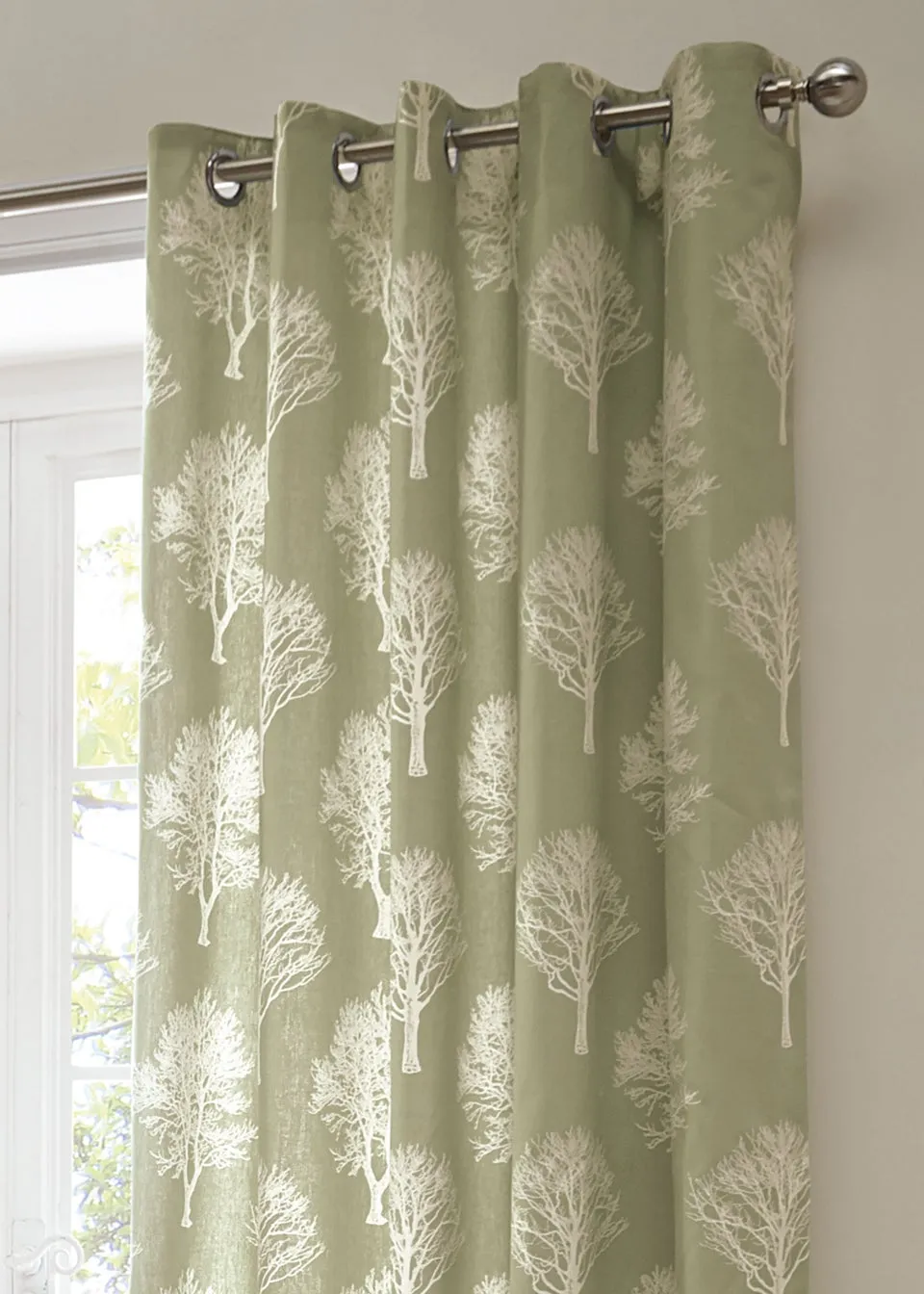 Fusion Woodland Trees Green Eyelet Curtains