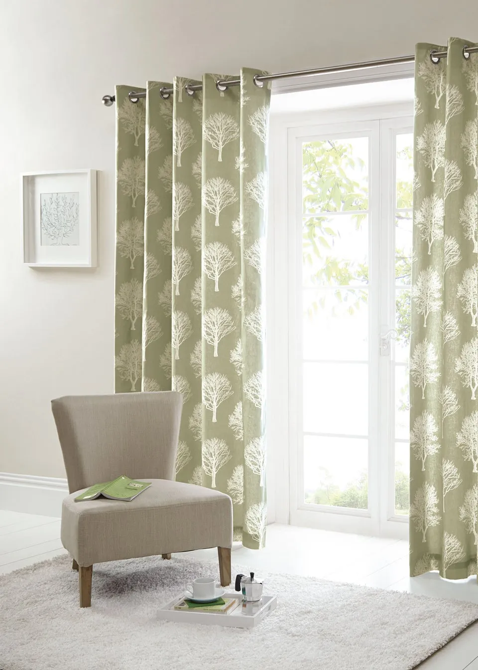 Fusion Woodland Trees Green Eyelet Curtains