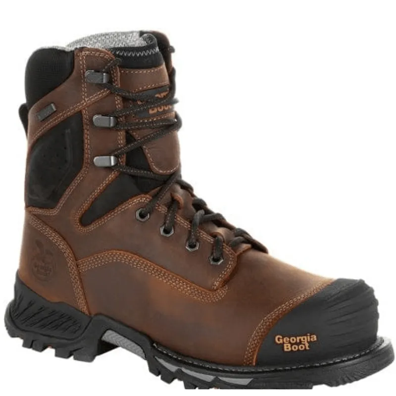 Georgia Boot Men's Rumbler Black and Brown 8 Inch Composite Toe Waterproof Work Boot GB00285