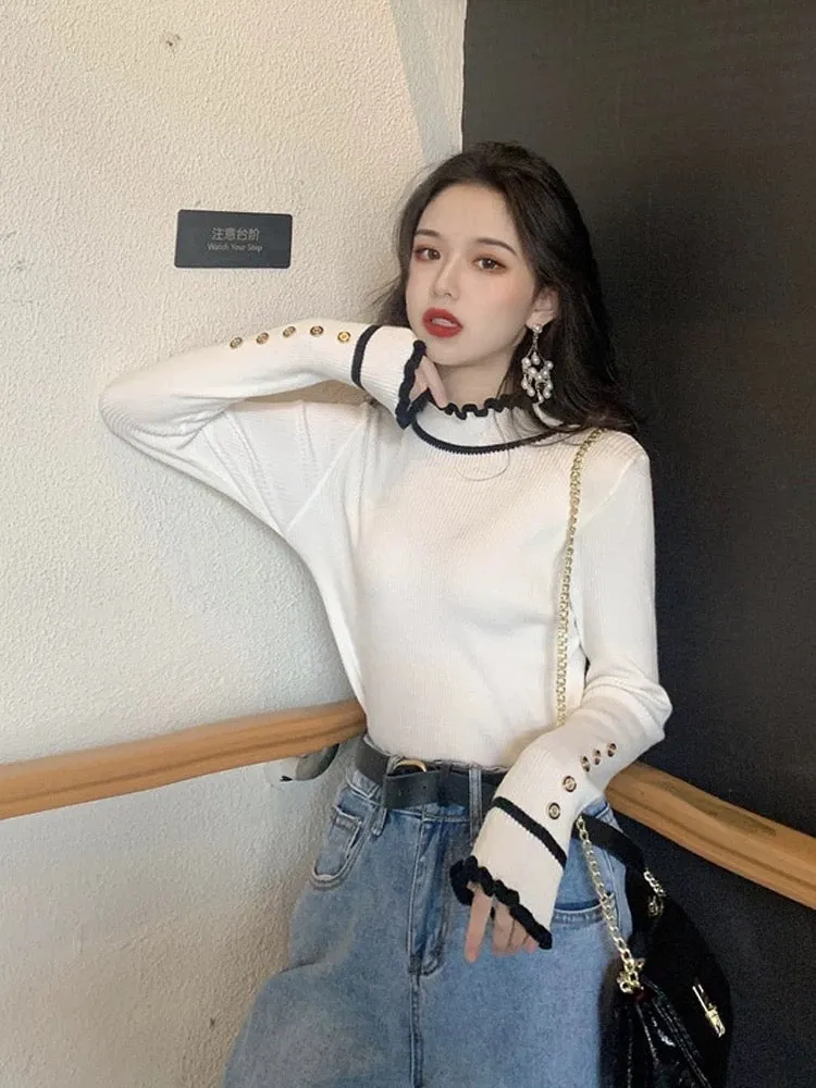 Half turtleneck black bottoming shirt for women in autumn and winter, high-end knitted sweater design, slim fit sweater top