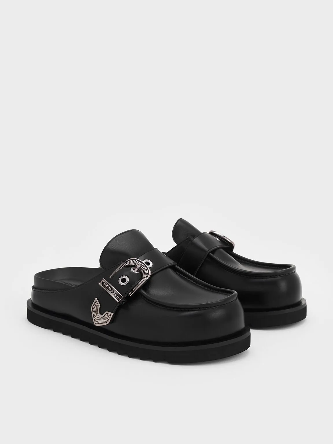 Kirke Buckle-Strap Flatform Mules - Black