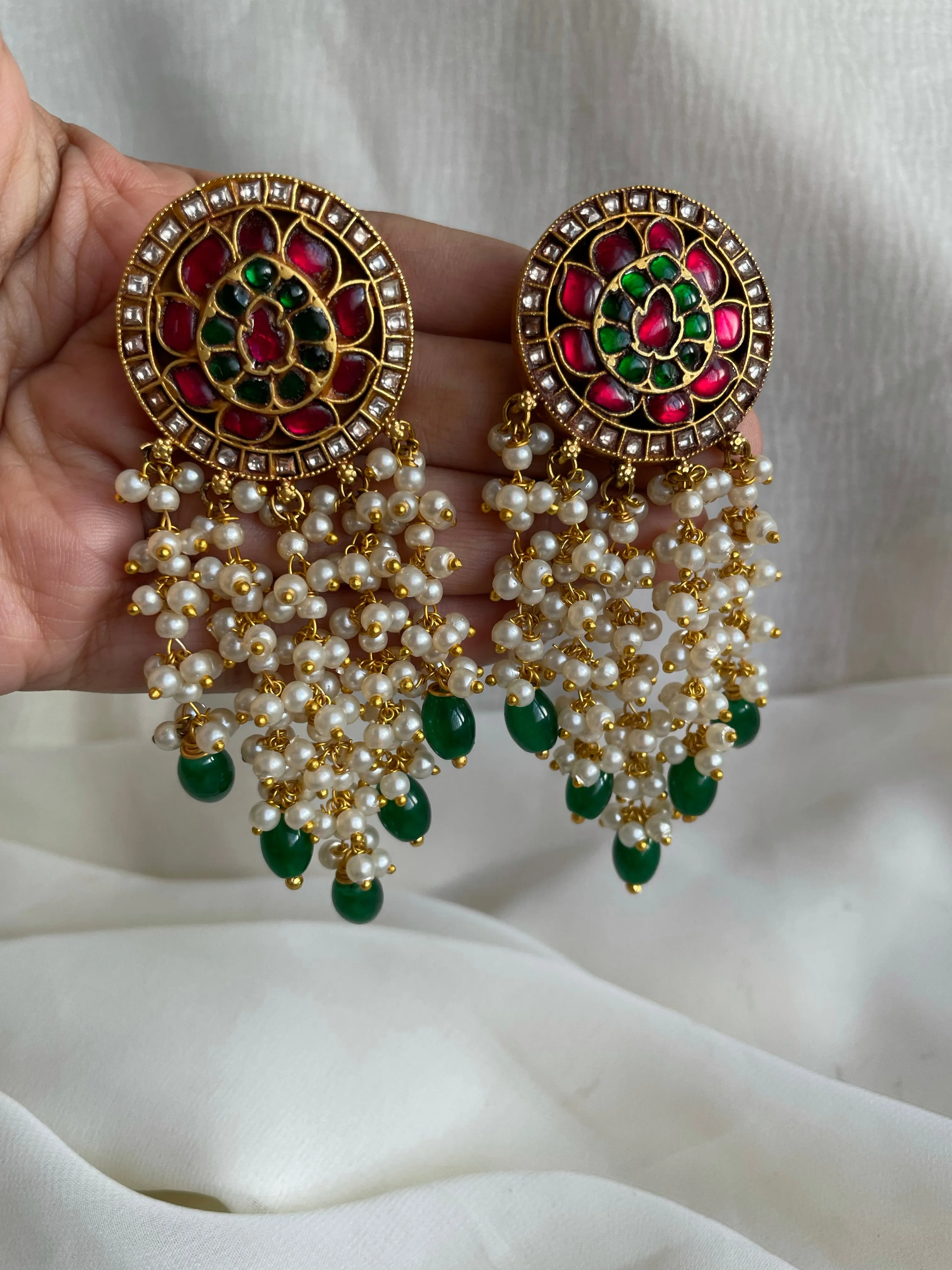 Kundan flower Pearl curtain studs