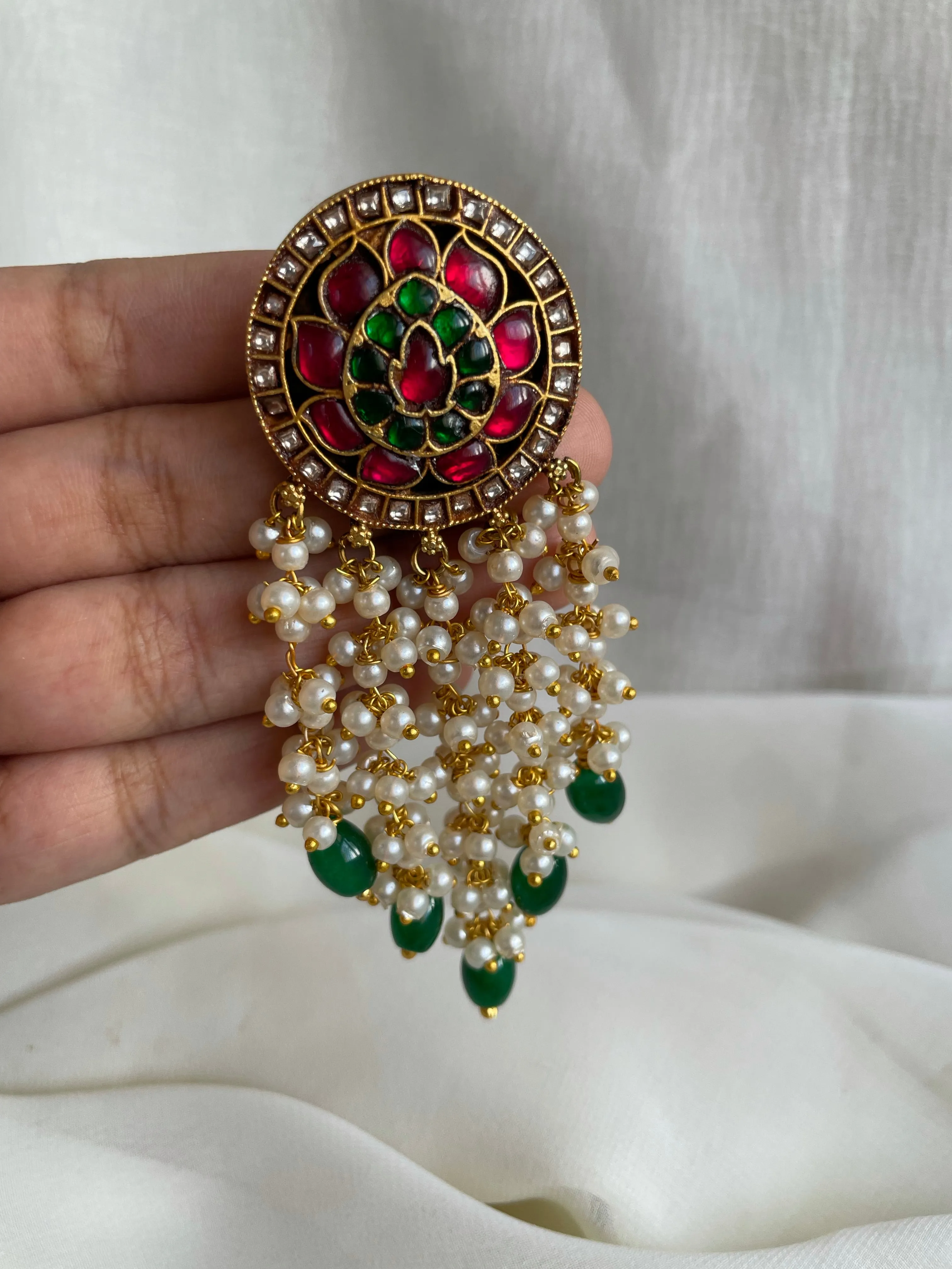 Kundan flower Pearl curtain studs