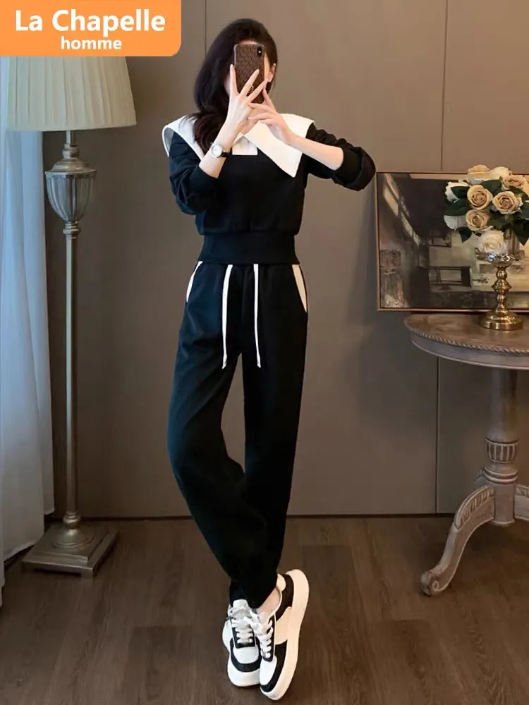 La Chapelle internet celebrity street sweater suit women's autumn 2023 new fashionable casual sports two-piece set