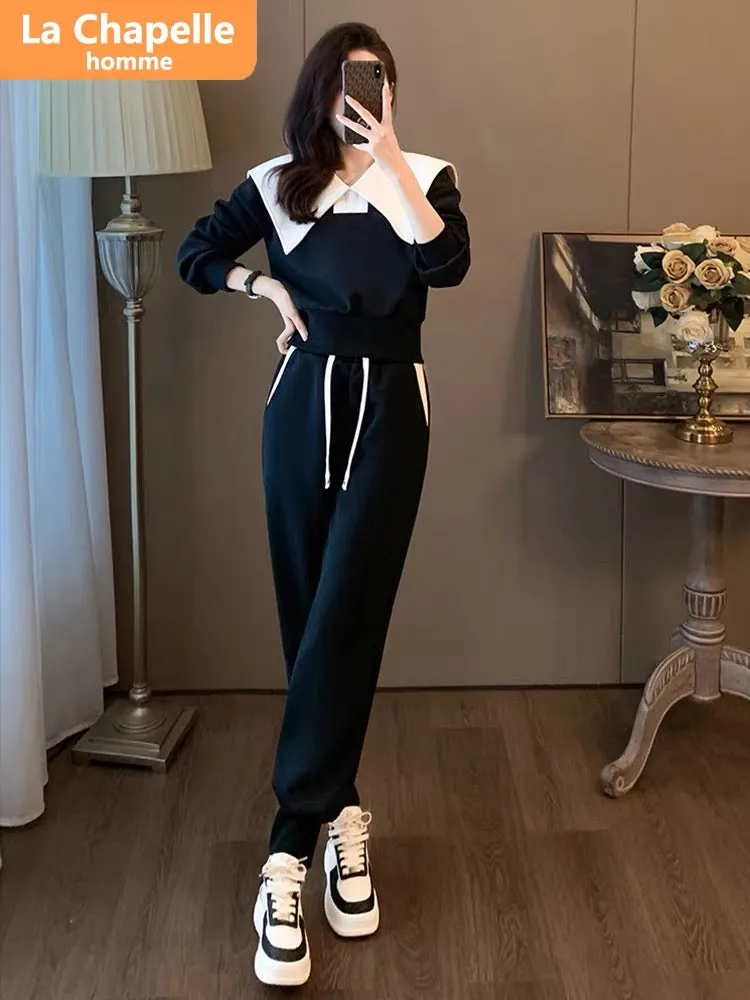 La Chapelle internet celebrity street sweater suit women's autumn 2023 new fashionable casual sports two-piece set