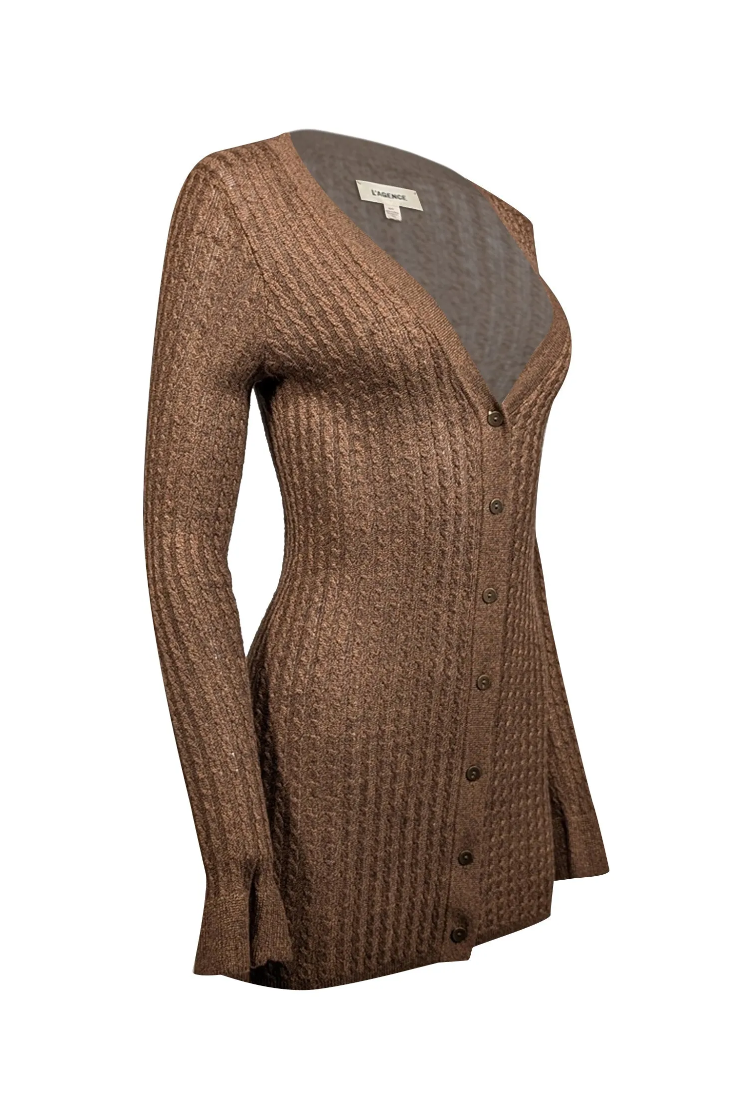 L'Agence - Moss Brown Cable Knit Cardigan Sz S