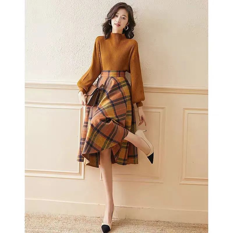 Long-sleeved temperament age-reducing suit skirt autumn and winter 2023 new internet celebrity knitted sweater skirt two-piece s