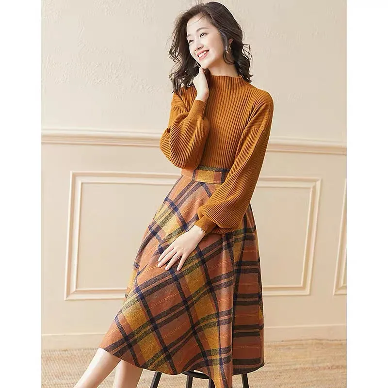 Long-sleeved temperament age-reducing suit skirt autumn and winter 2023 new internet celebrity knitted sweater skirt two-piece s