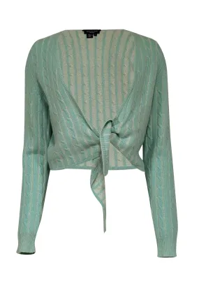 Magaschoni - Mint Green Cable Knit Cashmere Tie Front Cardigan Sz L