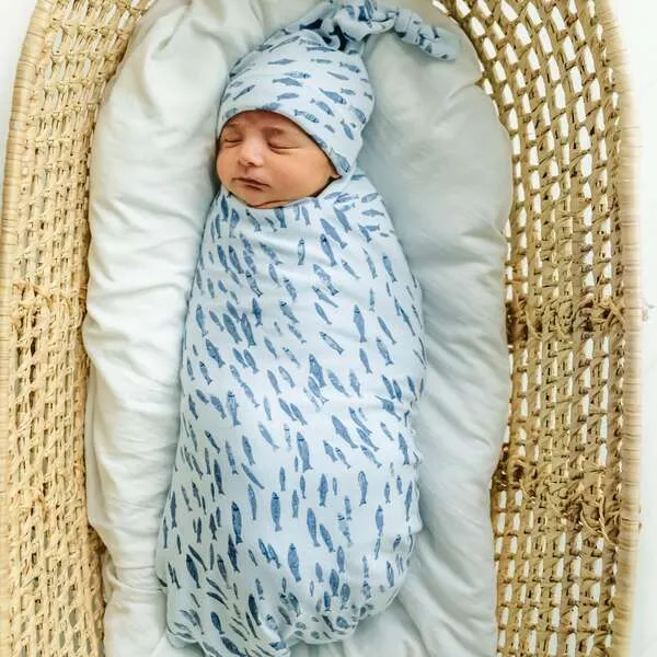 Makemake Organics Organic Swaddle Blanket & Hat, Minnow