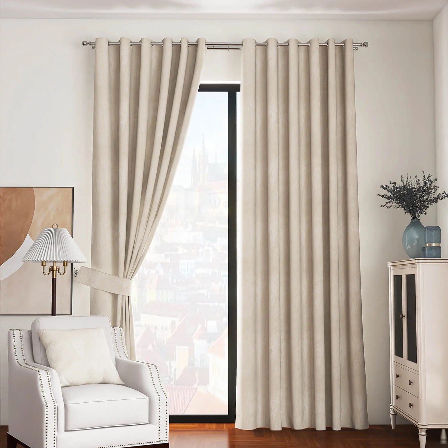 Marseille Eyelet Readymade Curtains - Ivory