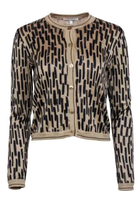 Max Mara - Beige w/ Black Print Button Front Cardigan Sz M